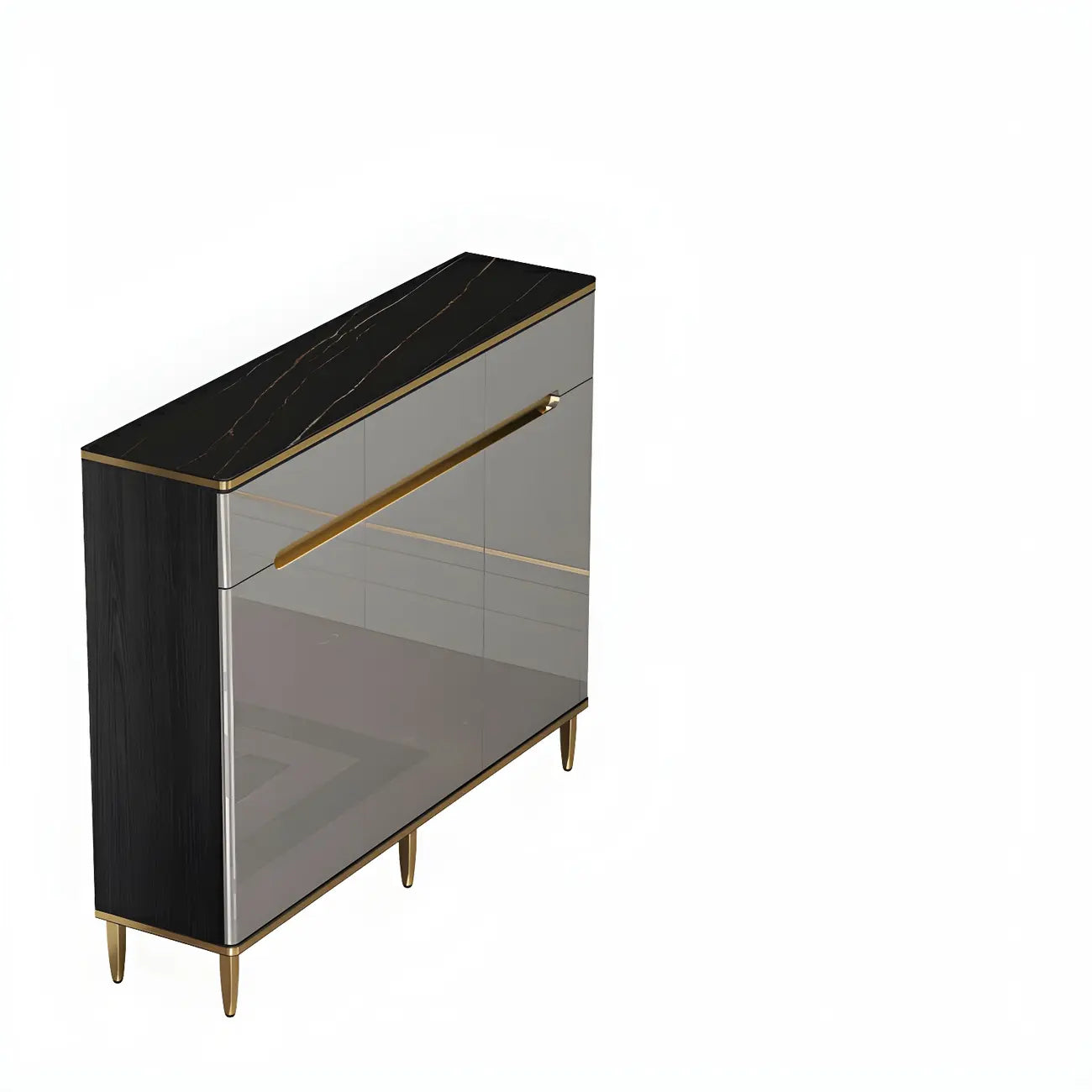 Large Entryway Shoe Cabinet Gray Textured Door Metal Legs