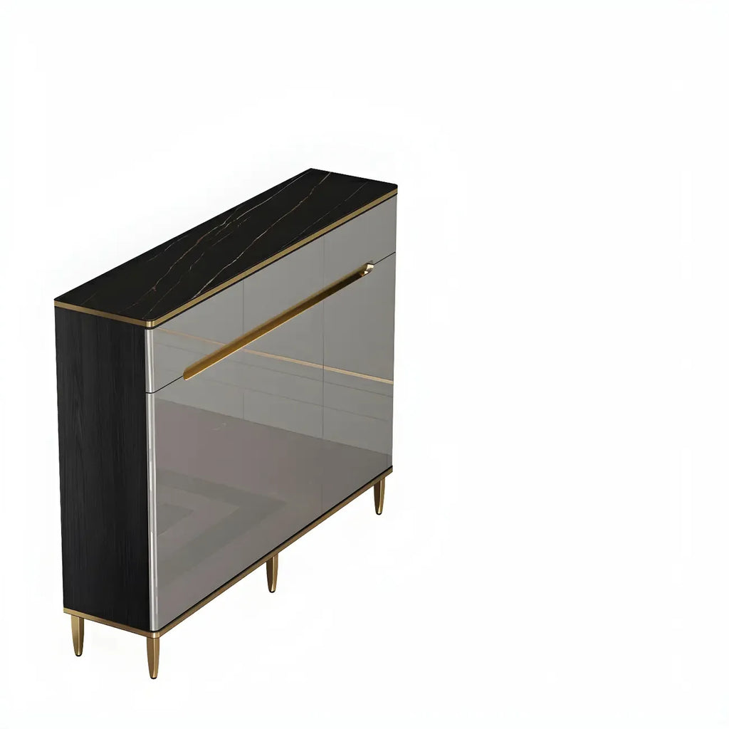 Large Entryway Shoe Cabinet Gray Textured Door Metal Legs