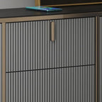 Large Entryway Shoe Cabinet Gray Textured Door Metal Legs