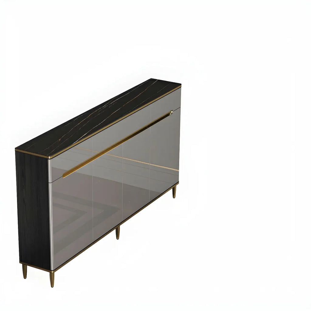 Large Entryway Shoe Cabinet Gray Textured Door Metal Legs