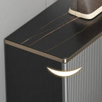 Large Entryway Shoe Cabinet Gray Textured Door Metal Legs