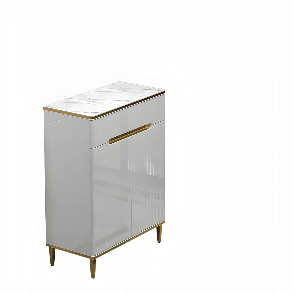 Large Entryway Shoe Cabinet Gray Textured Door Metal Legs