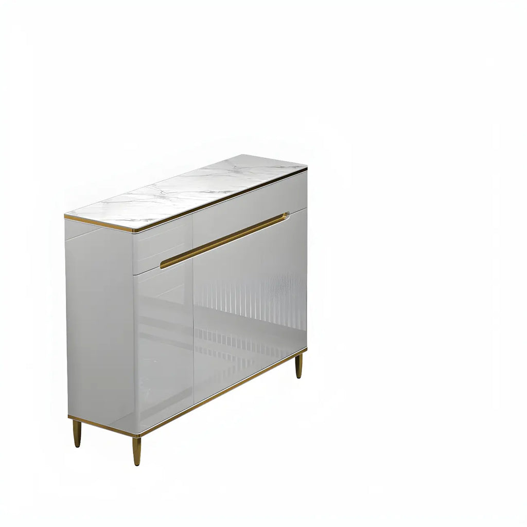 Large Entryway Shoe Cabinet Gray Textured Door Metal Legs