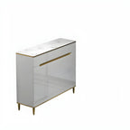 Large Entryway Shoe Cabinet Gray Textured Door Metal Legs
