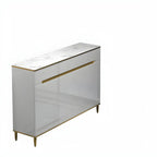 Large Entryway Shoe Cabinet Gray Textured Door Metal Legs