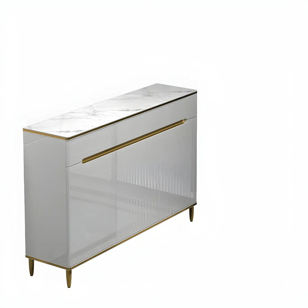 Large Entryway Shoe Cabinet Gray Textured Door Metal Legs