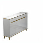 Large Entryway Shoe Cabinet Gray Textured Door Metal Legs
