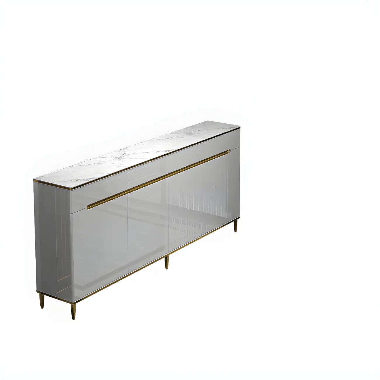 Large Entryway Shoe Cabinet Gray Textured Door Metal Legs