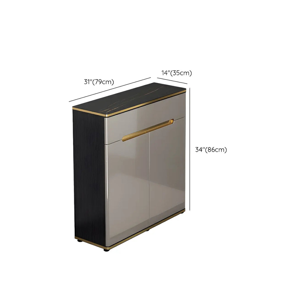 Large Entryway Shoe Cabinet Gray Textured Door Metal Legs