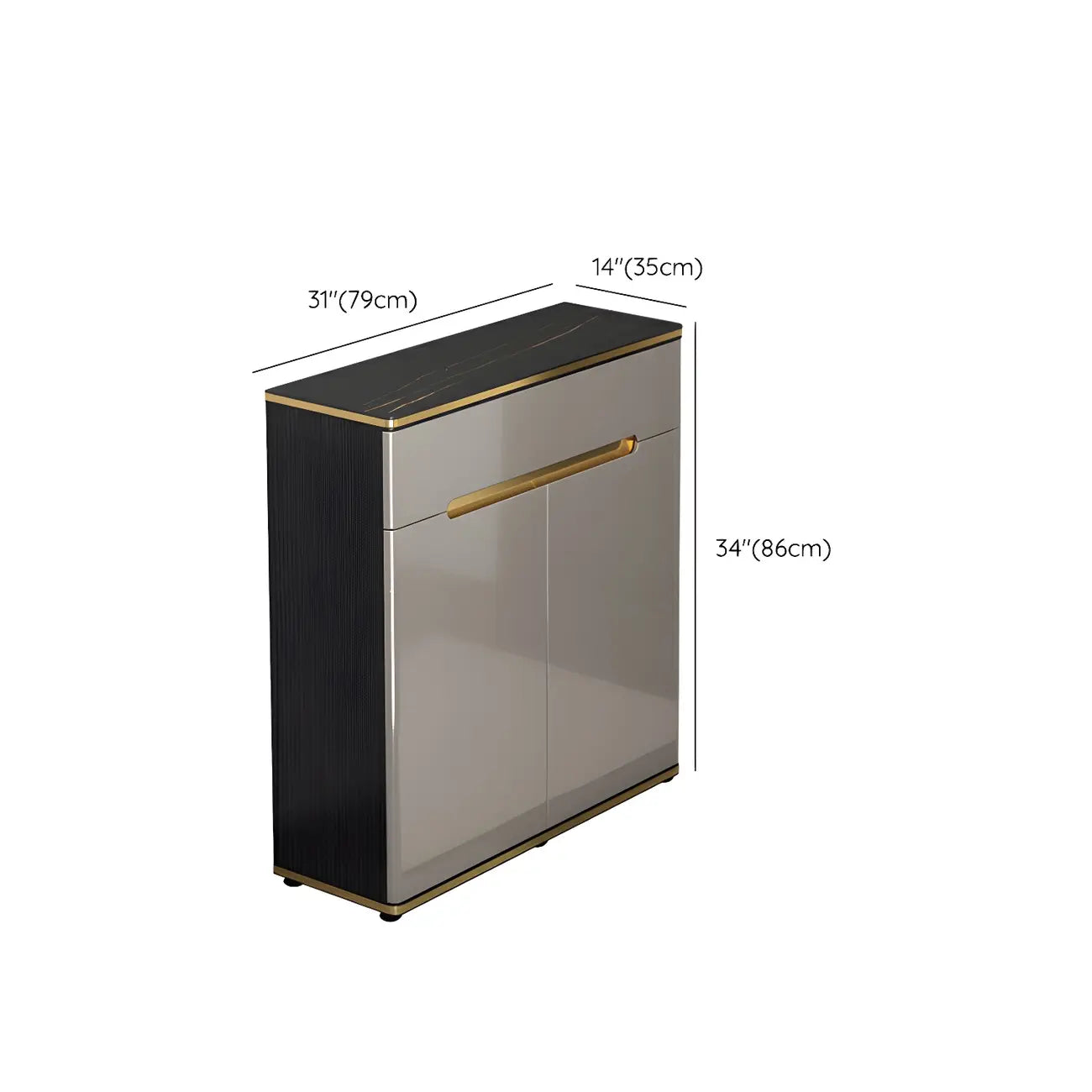 Large Entryway Shoe Cabinet Gray Textured Door Metal Legs