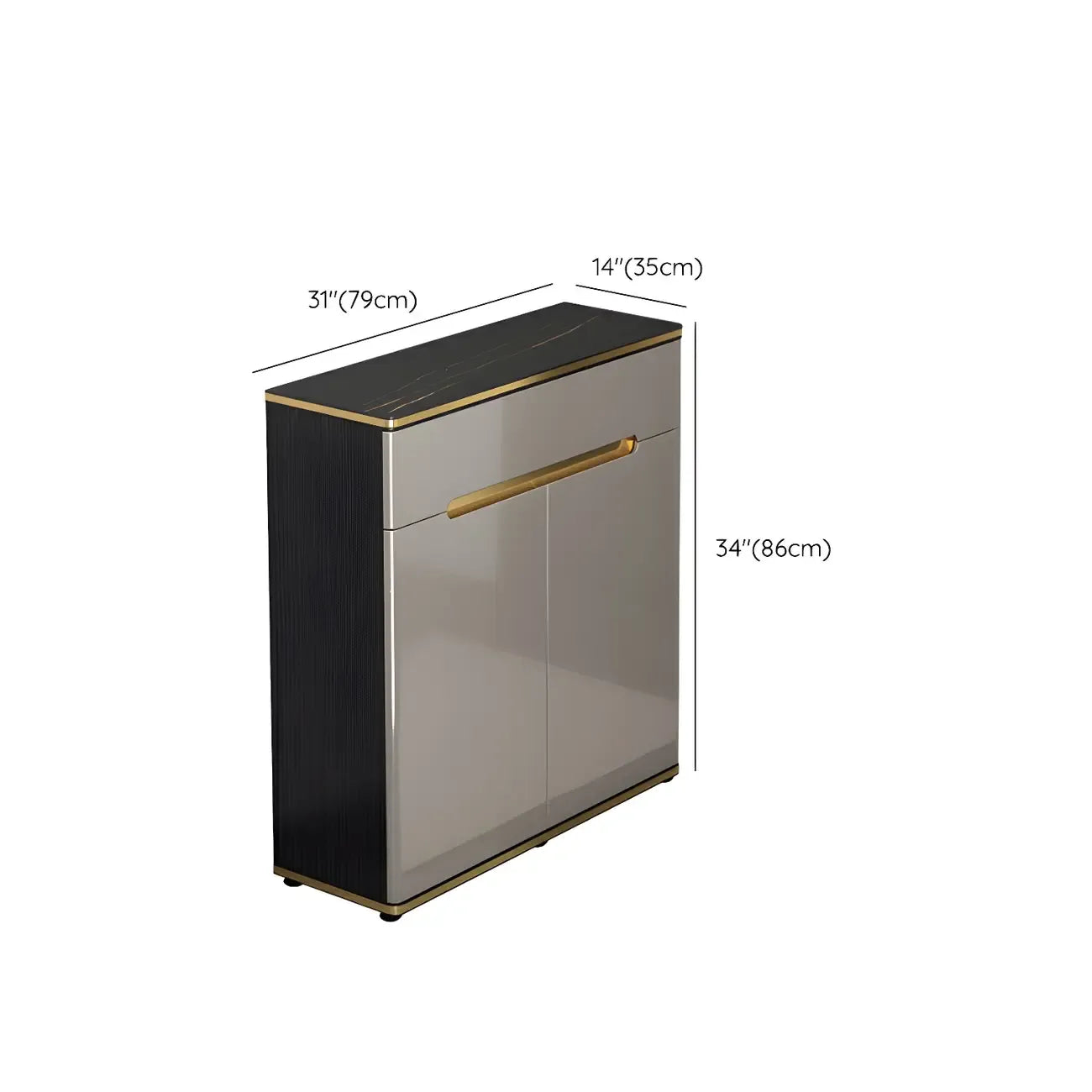 Large Entryway Shoe Cabinet Gray Textured Door Metal Legs