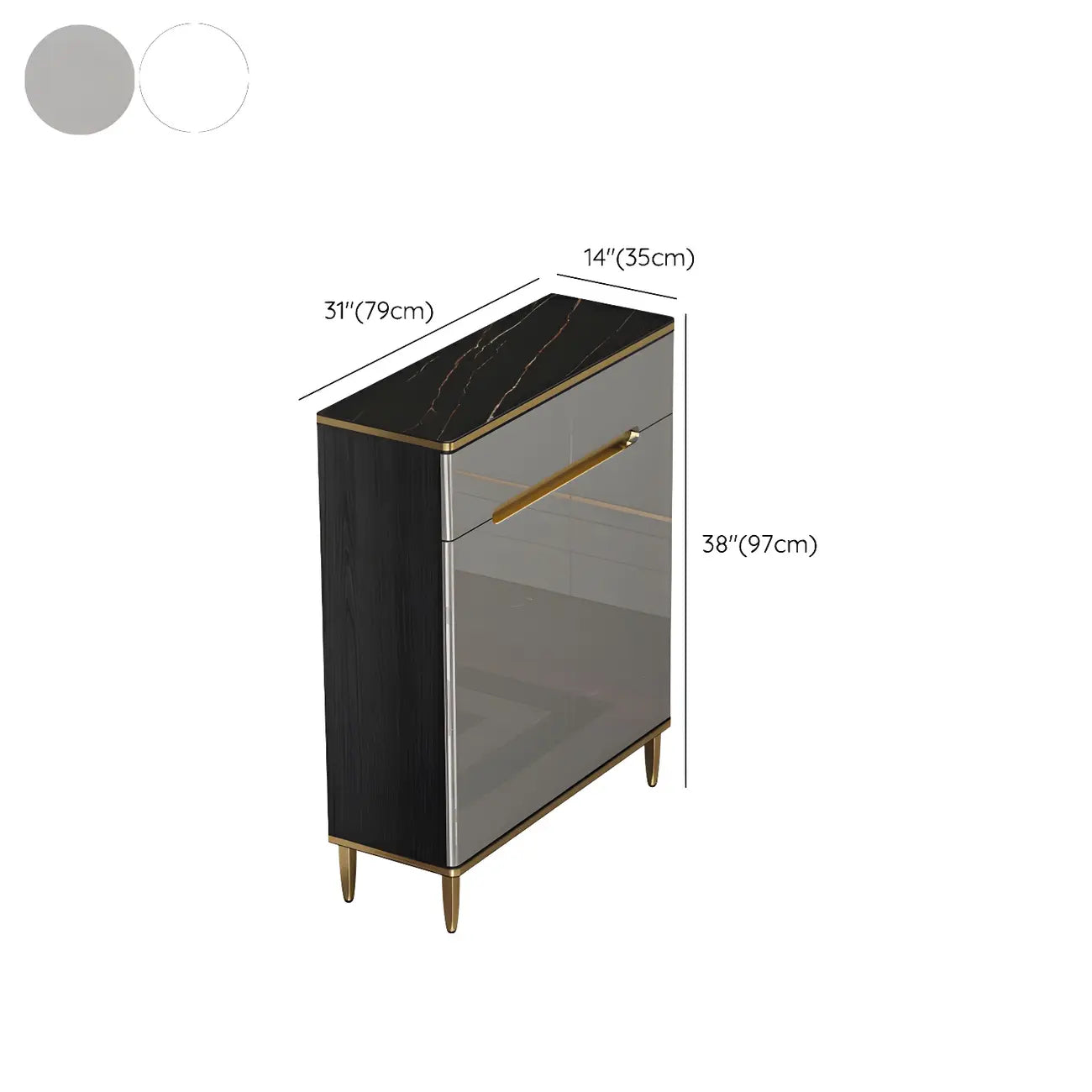 Large Entryway Shoe Cabinet Gray Textured Door Metal Legs