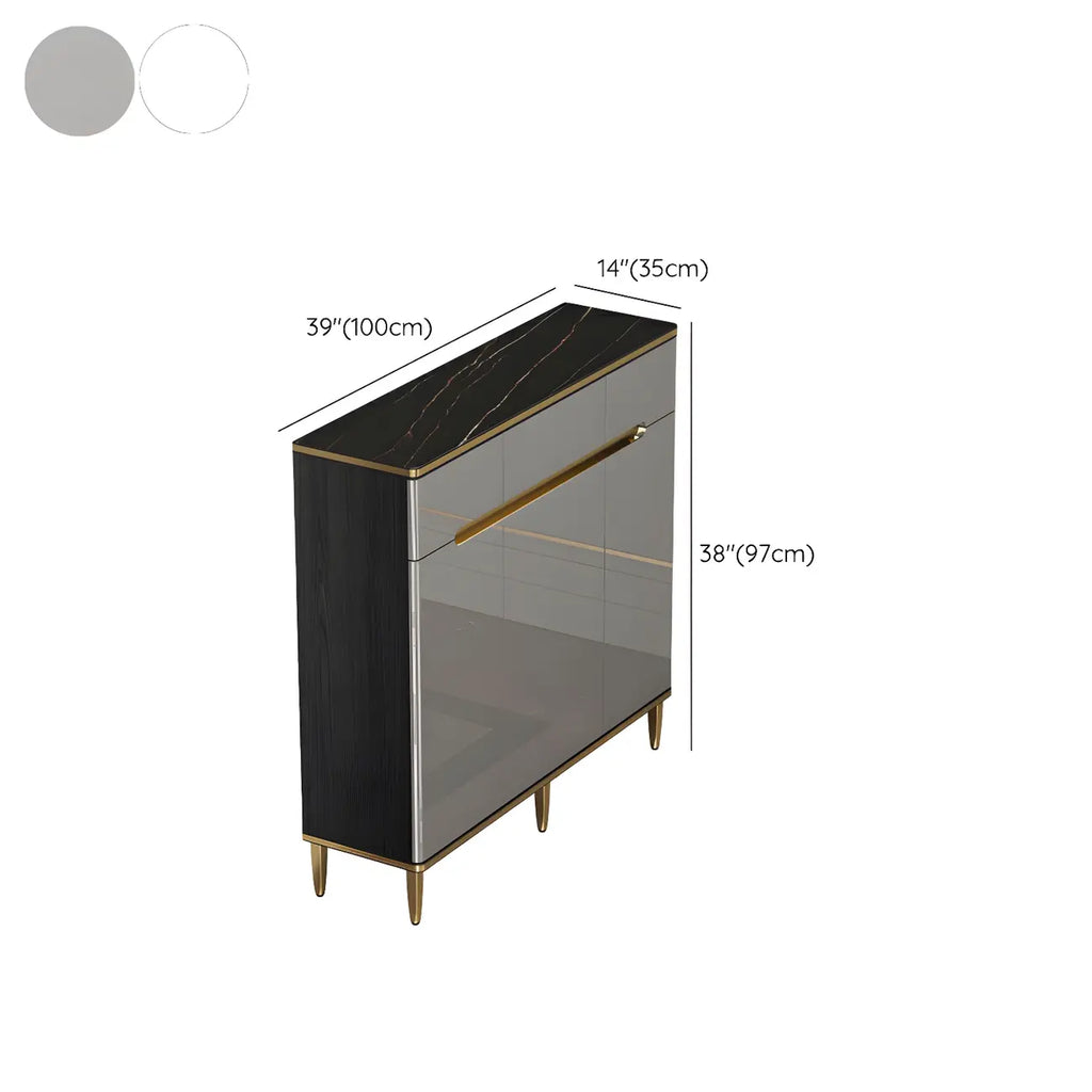 Large Entryway Shoe Cabinet Gray Textured Door Metal Legs
