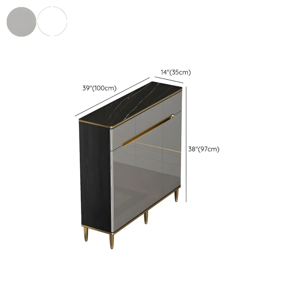 Large Entryway Shoe Cabinet Gray Textured Door Metal Legs