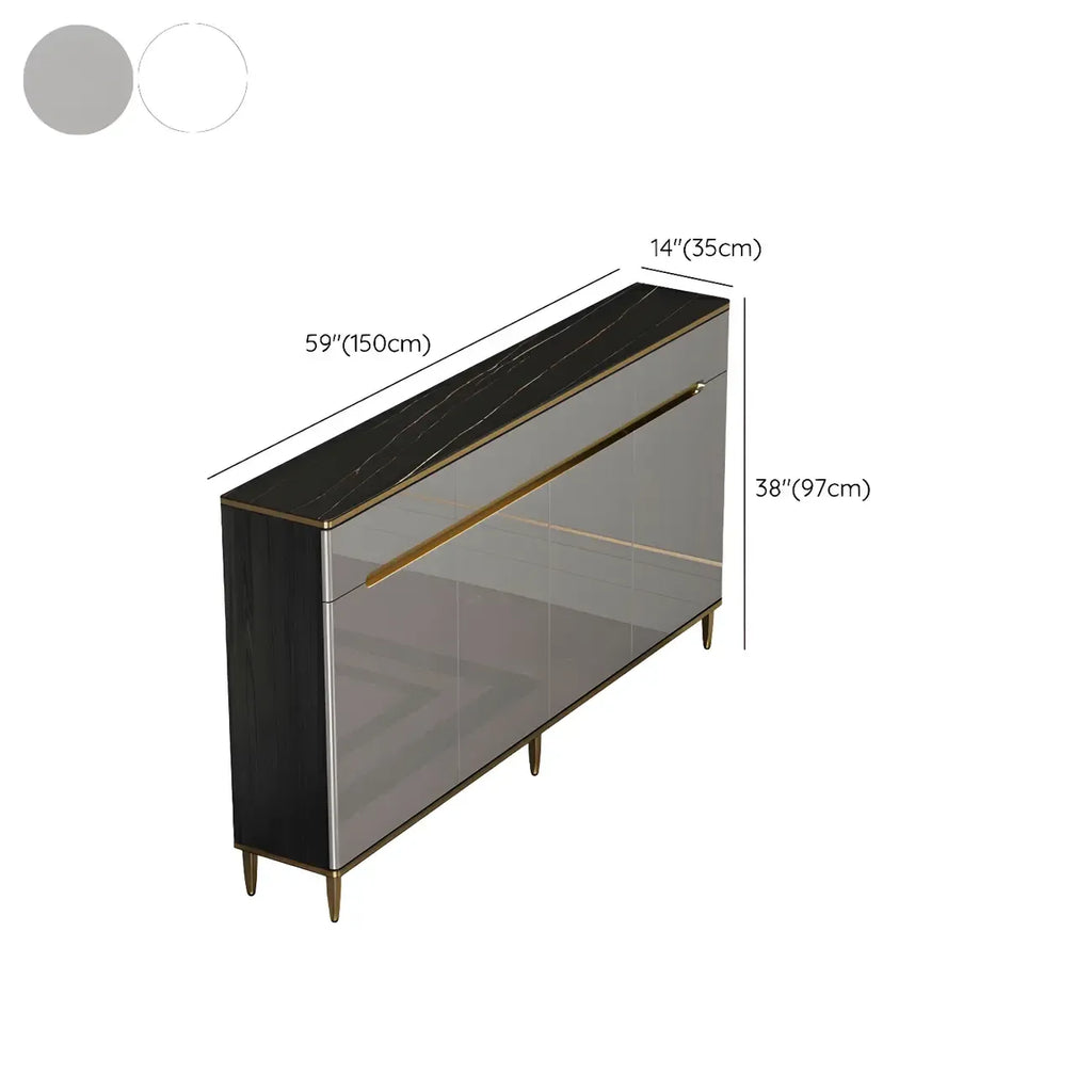 Large Entryway Shoe Cabinet Gray Textured Door Metal Legs