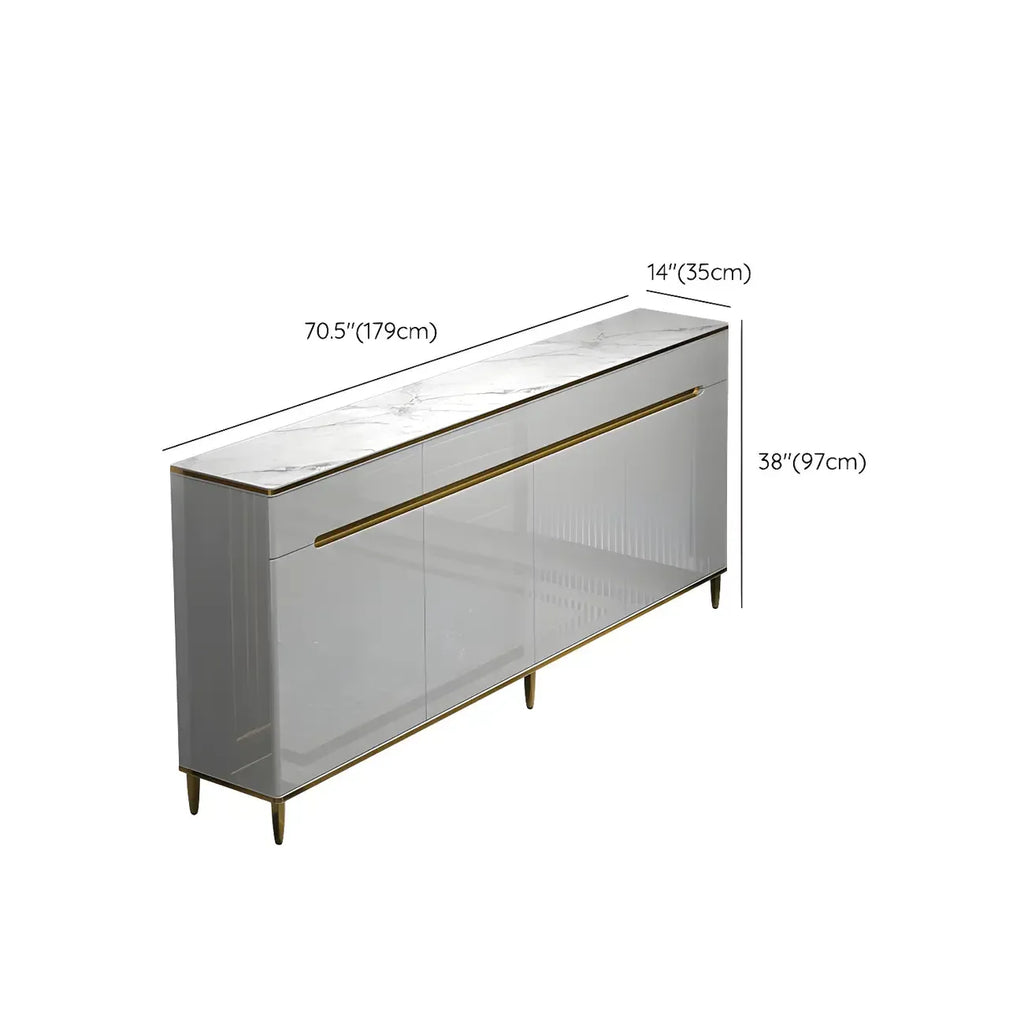 Large Entryway Shoe Cabinet Gray Textured Door Metal Legs