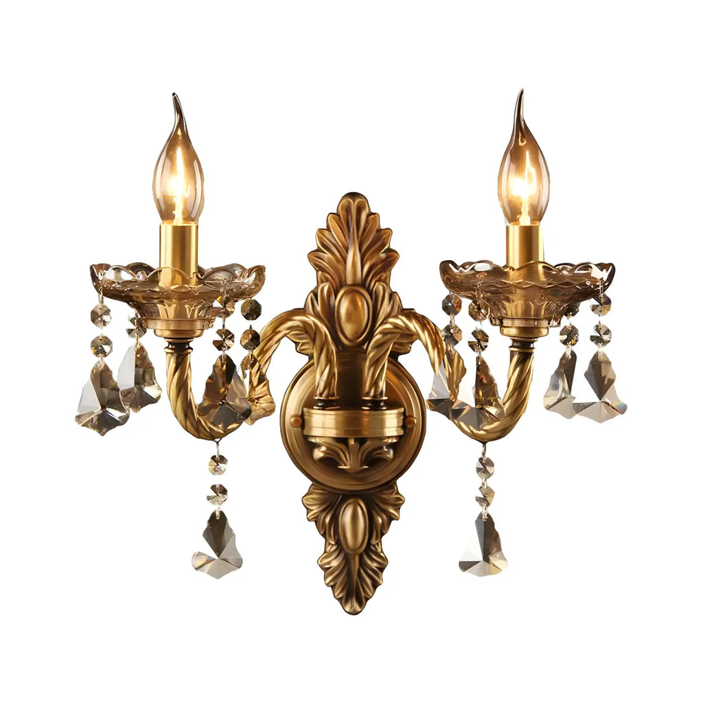 Vintage 2-Light Golden Crystal Candelabra Wall Sconce