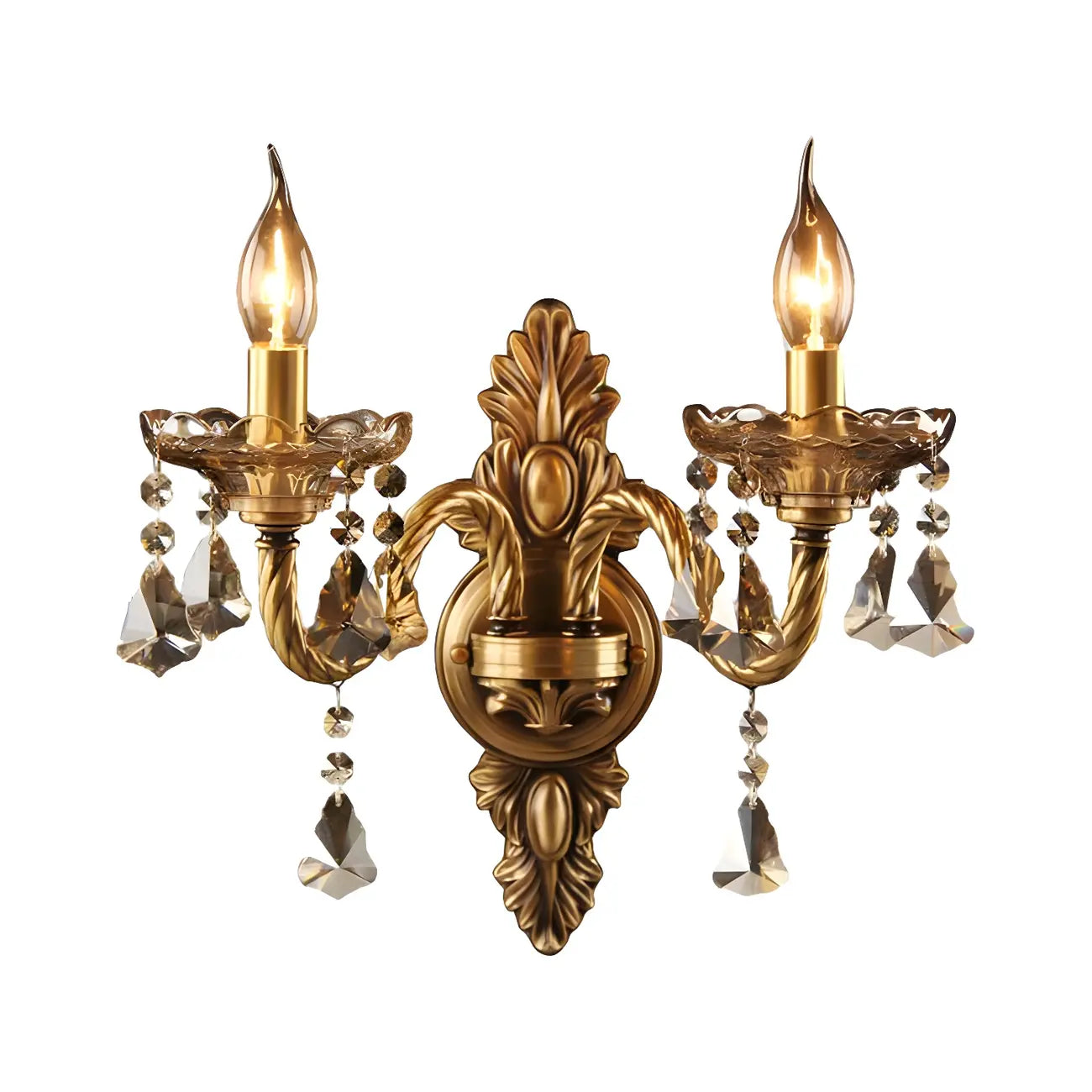 Vintage 2-Light Golden Crystal Candelabra Wall Sconce
