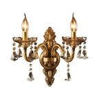 Vintage 2-Light Golden Crystal Candelabra Wall Sconce