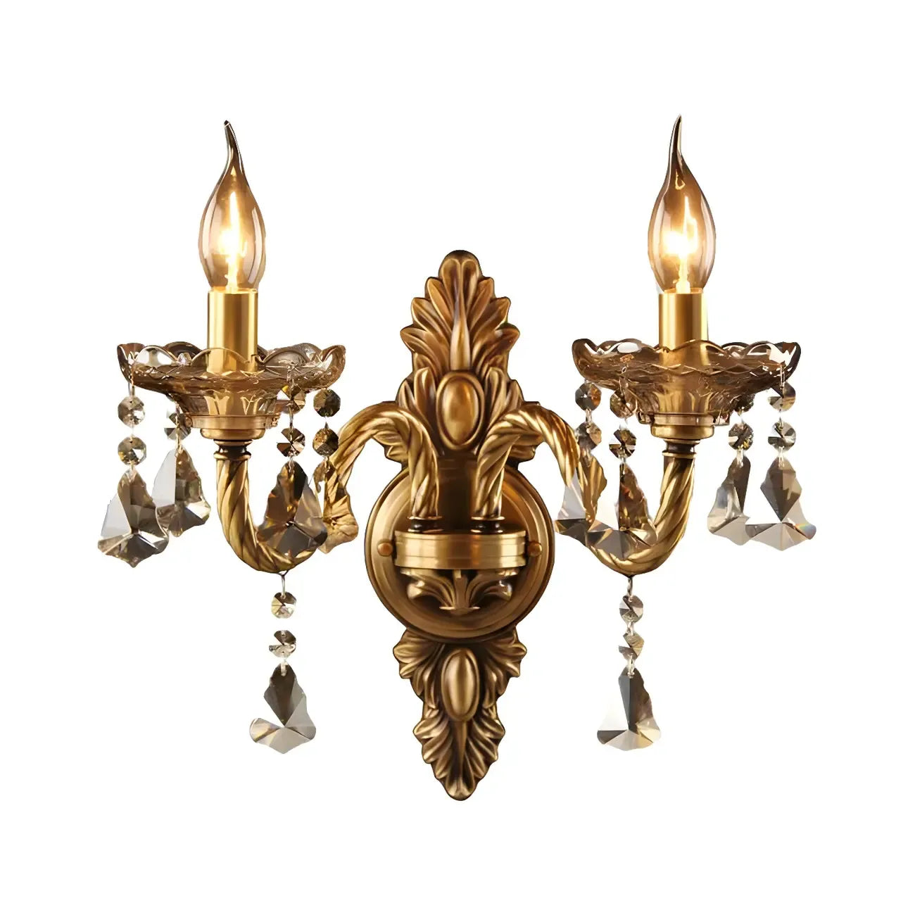 Vintage 2-Light Golden Crystal Candelabra Wall Sconce