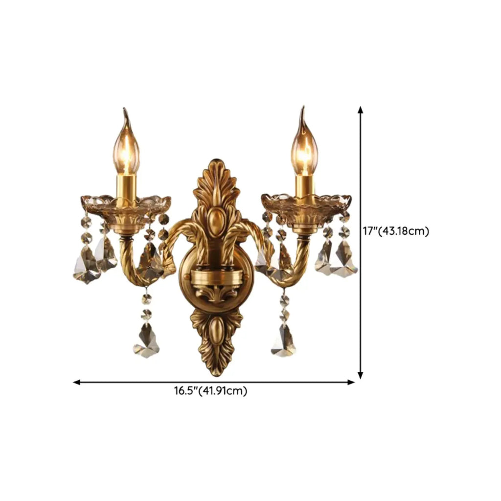 Vintage 2-Light Golden Crystal Candelabra Wall Sconce