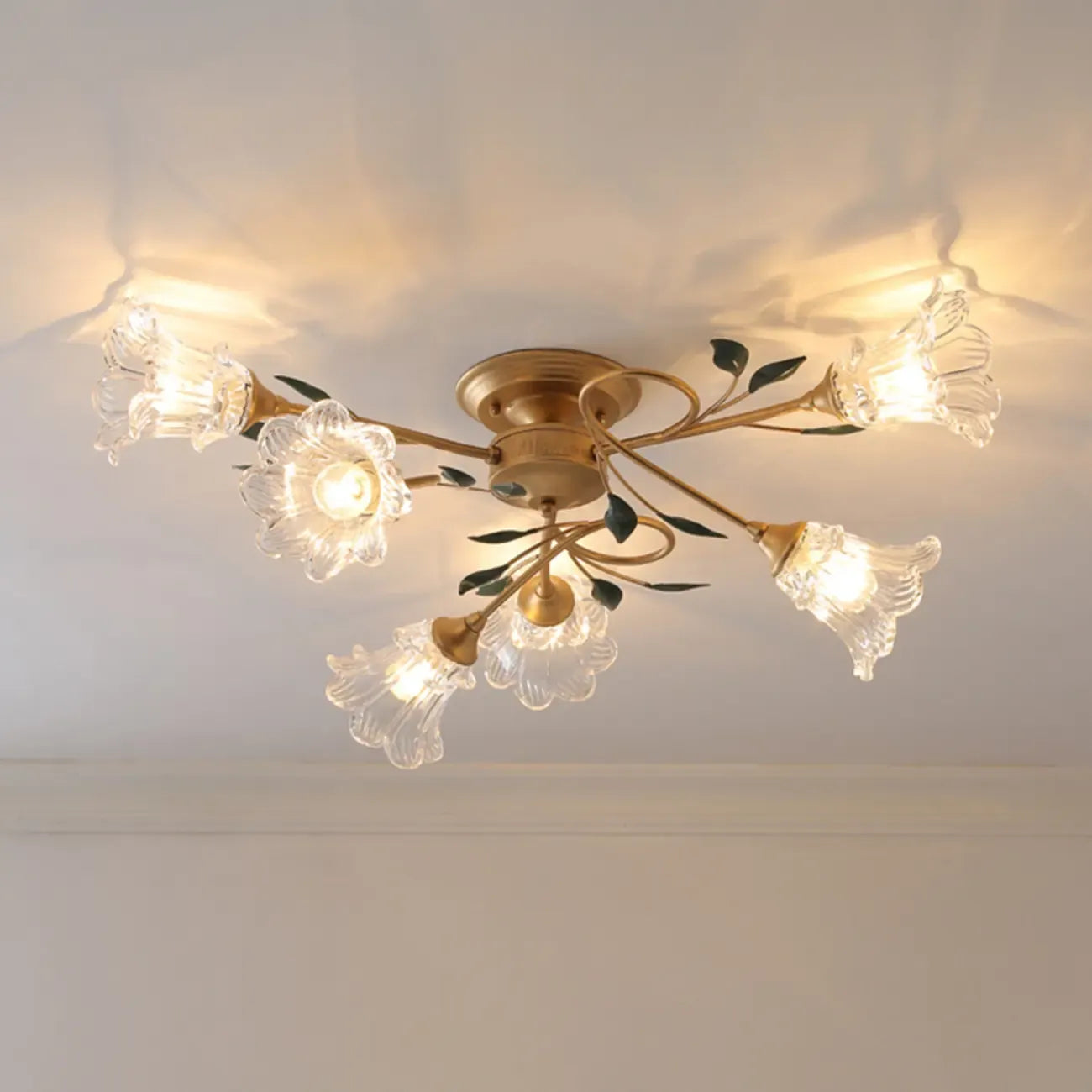 Luxury Flower Glass Semi Flush LED Ceiling Light for Indoor