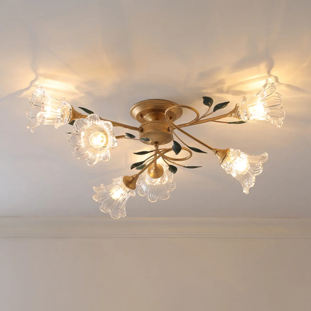 Luxury Flower Glass Semi Flush LED Ceiling Light for Indoor