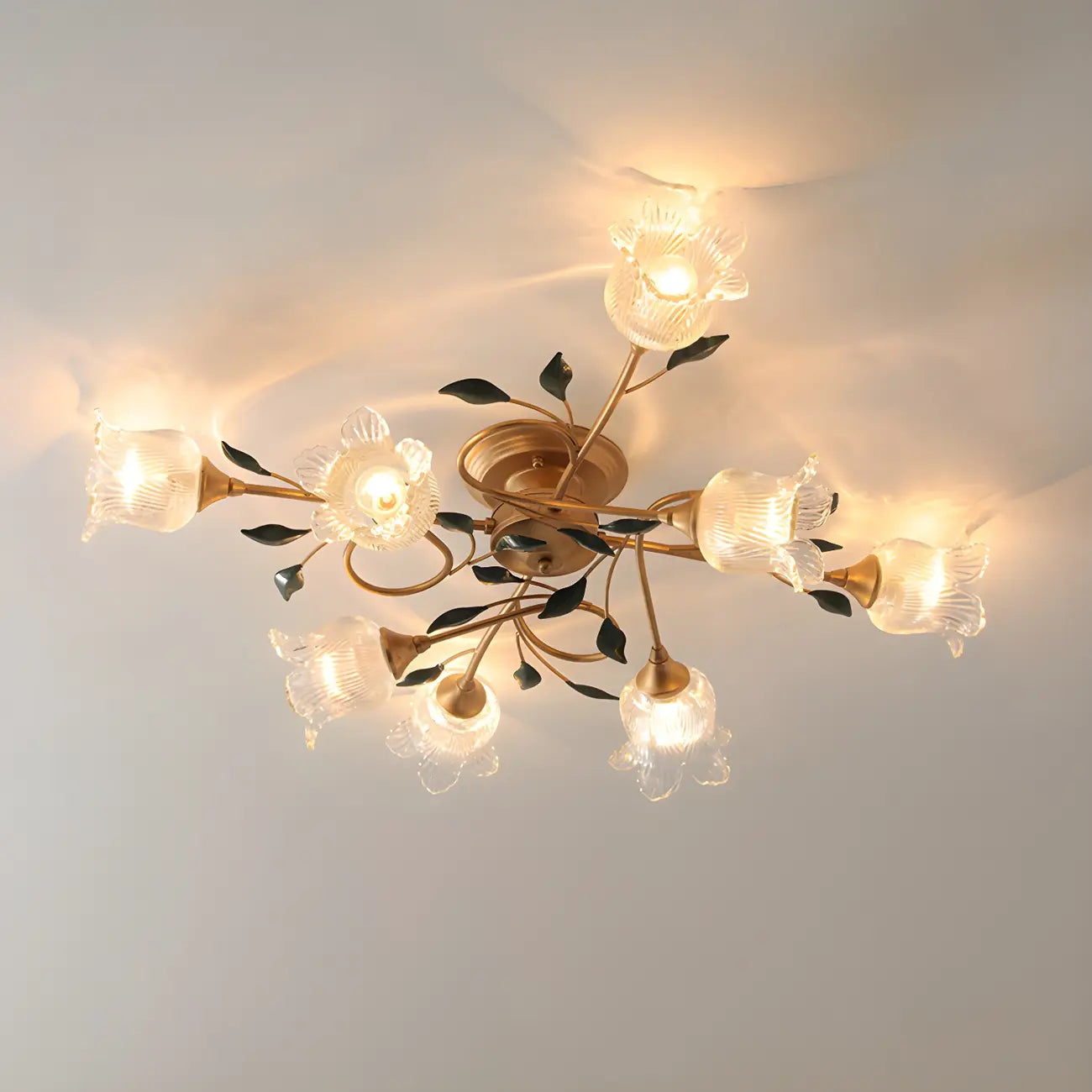 Luxury Flower Glass Semi Flush LED Ceiling Light for Indoor