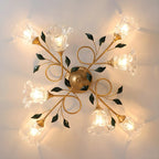 Luxury Flower Glass Semi Flush LED Ceiling Light for Indoor
