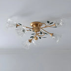 Luxury Flower Glass Semi Flush LED Ceiling Light for Indoor