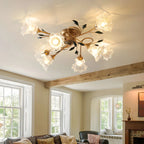Luxury Flower Glass Semi Flush LED Ceiling Light for Indoor