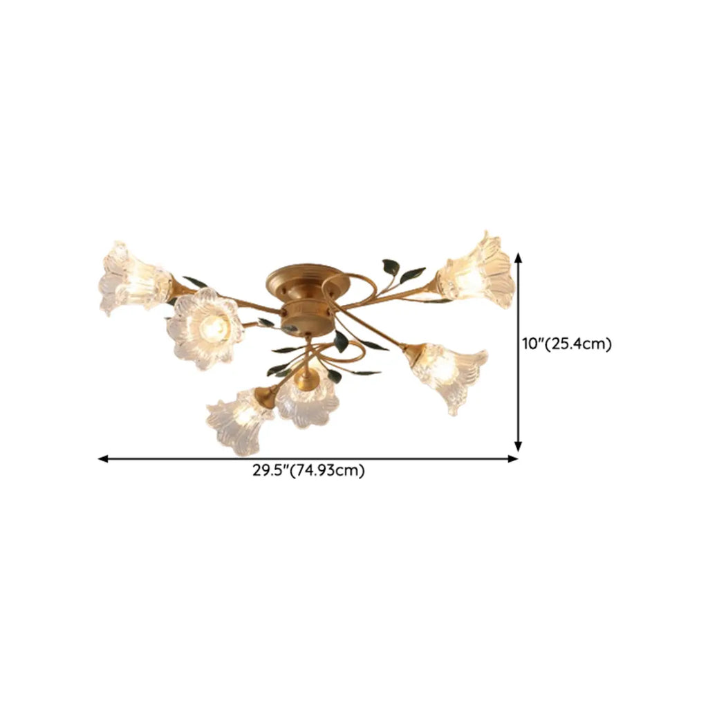 Luxury Flower Glass Semi Flush LED Ceiling Light for Indoor
