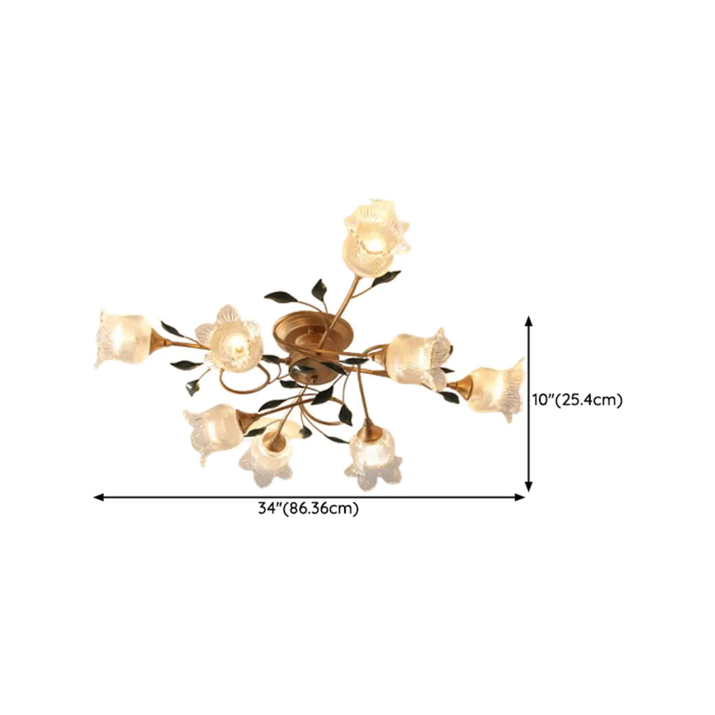 Luxury Flower Glass Semi Flush LED Ceiling Light for Indoor