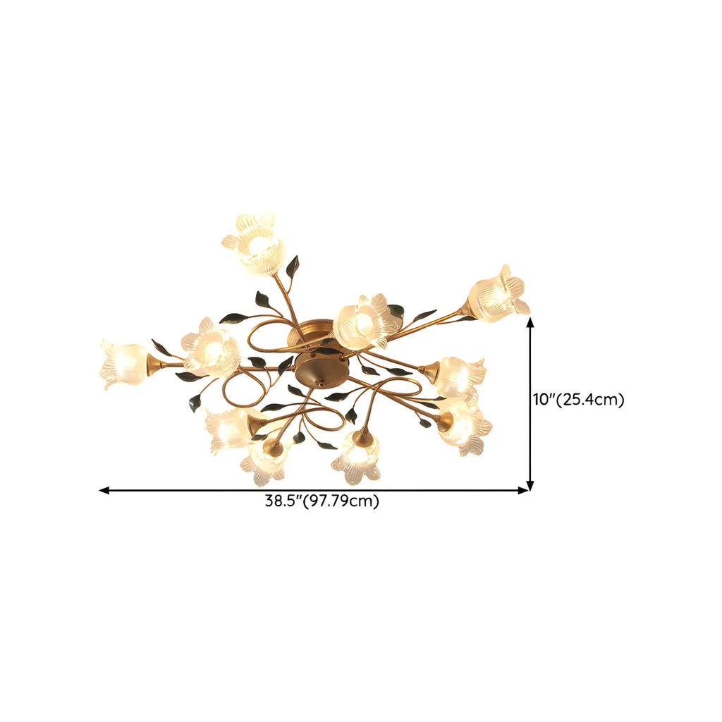 Luxury Flower Glass Semi Flush LED Ceiling Light for Indoor