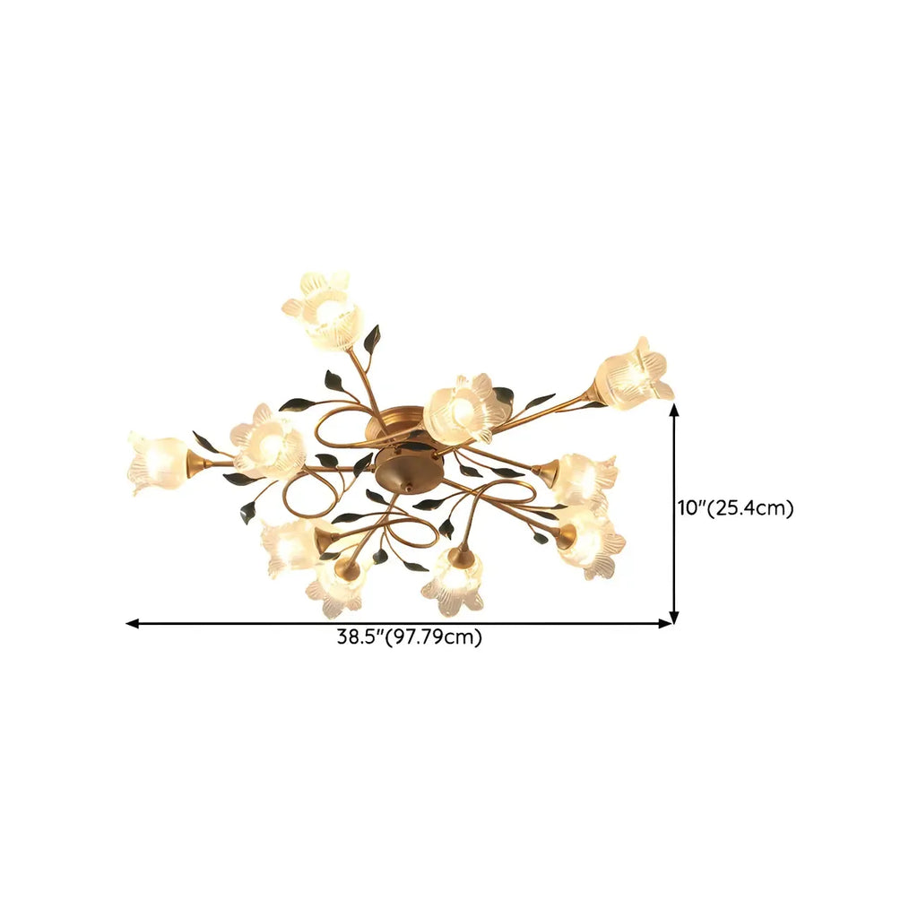Luxury Flower Glass Semi Flush LED Ceiling Light for Indoor