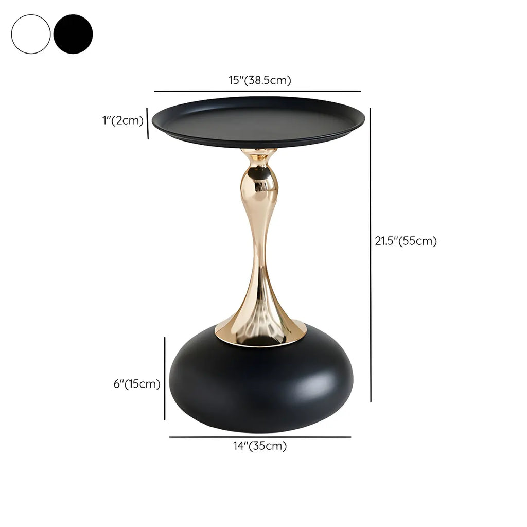 Luxurious Round Metal End Table with Tray for Living Room