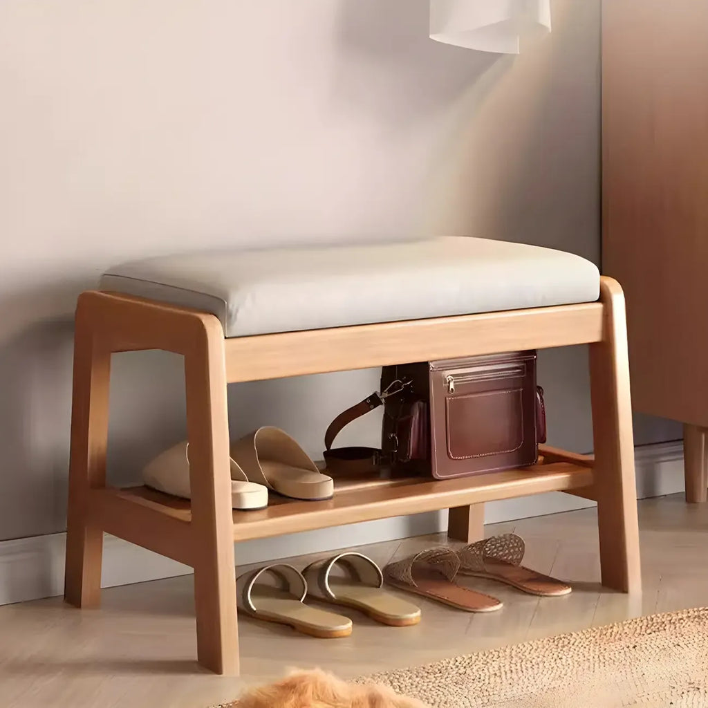 Entryway Solid Wood Cushioned Trapezoid Shoe Bench