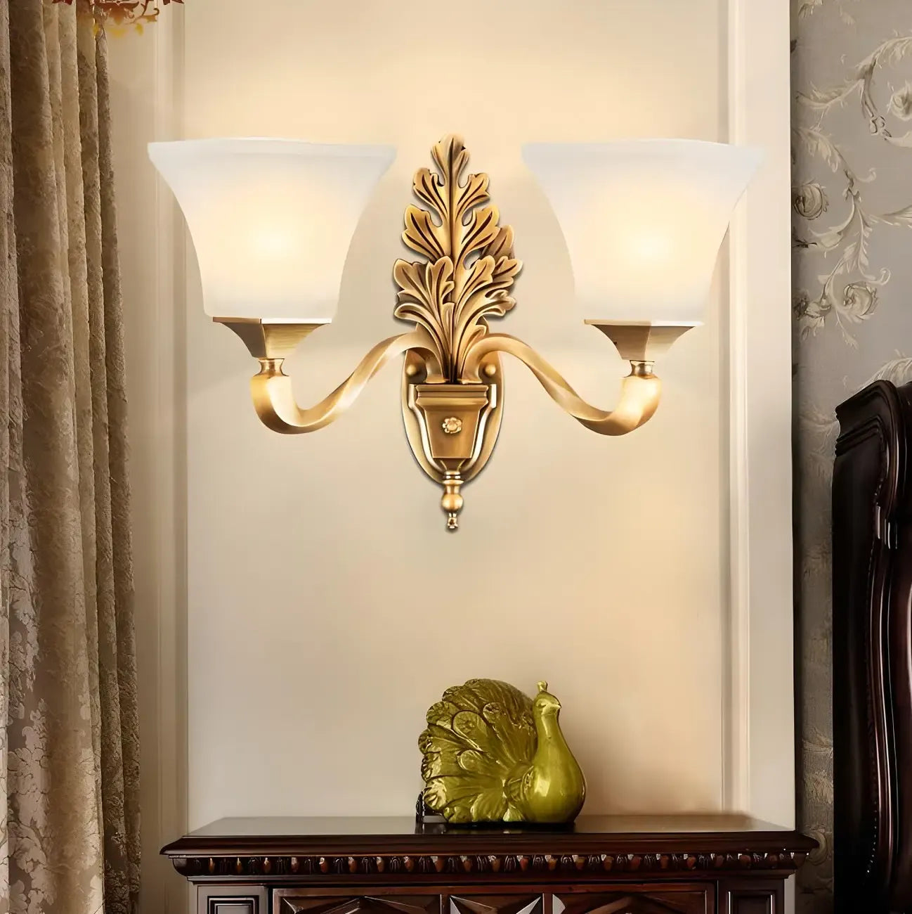 Vintage Metal Frosted White Glass Wall Sconce