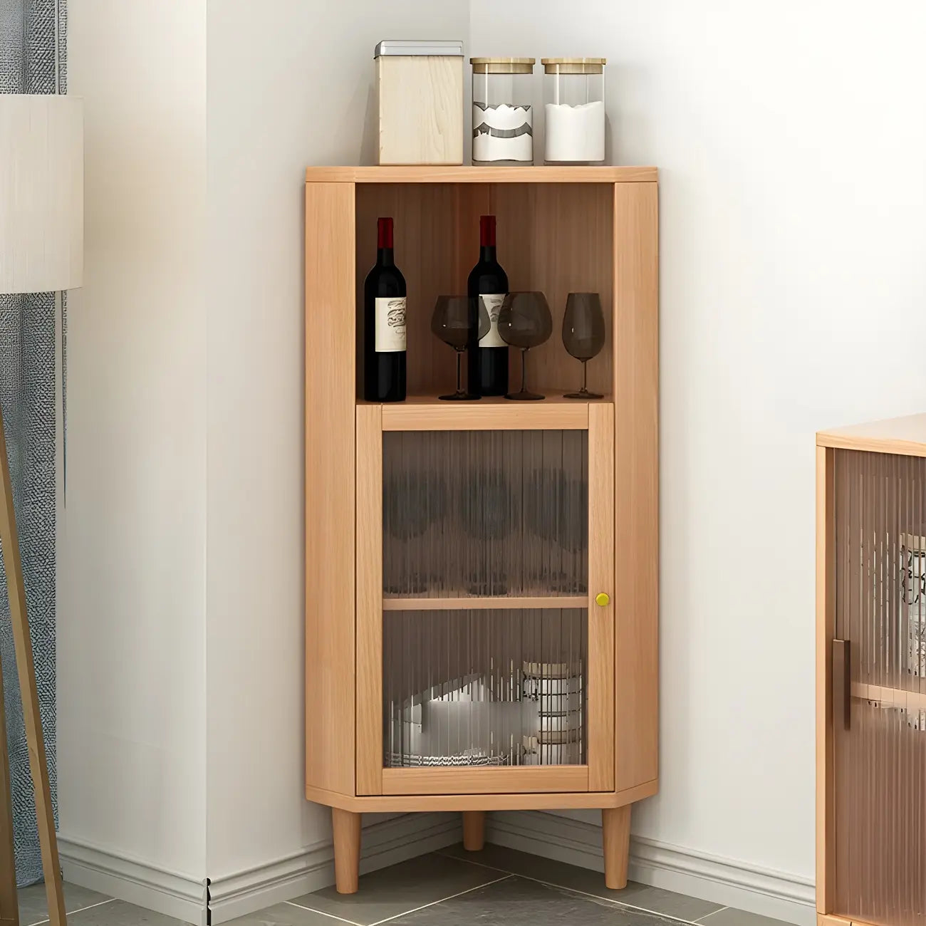 Wooden Corner Display Cabinet with Glass Door