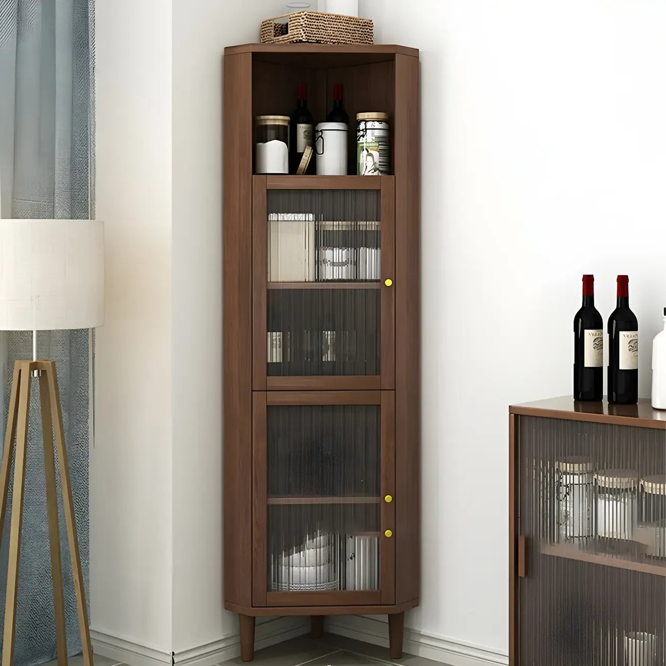 Wooden Corner Display Cabinet with Glass Door