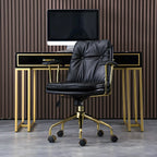 Gold Base Tufted Leather Adjustable Office Chair