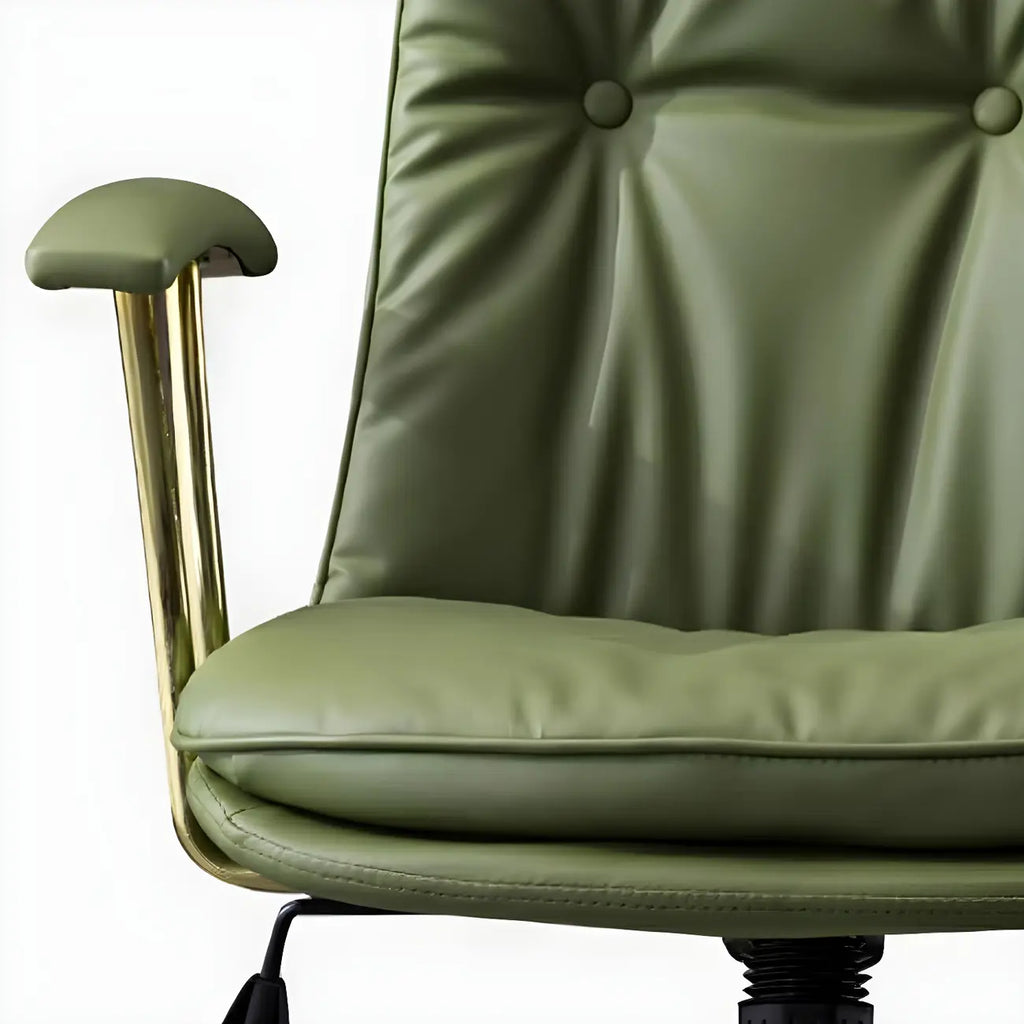 Gold Base Tufted Leather Adjustable Office Chair