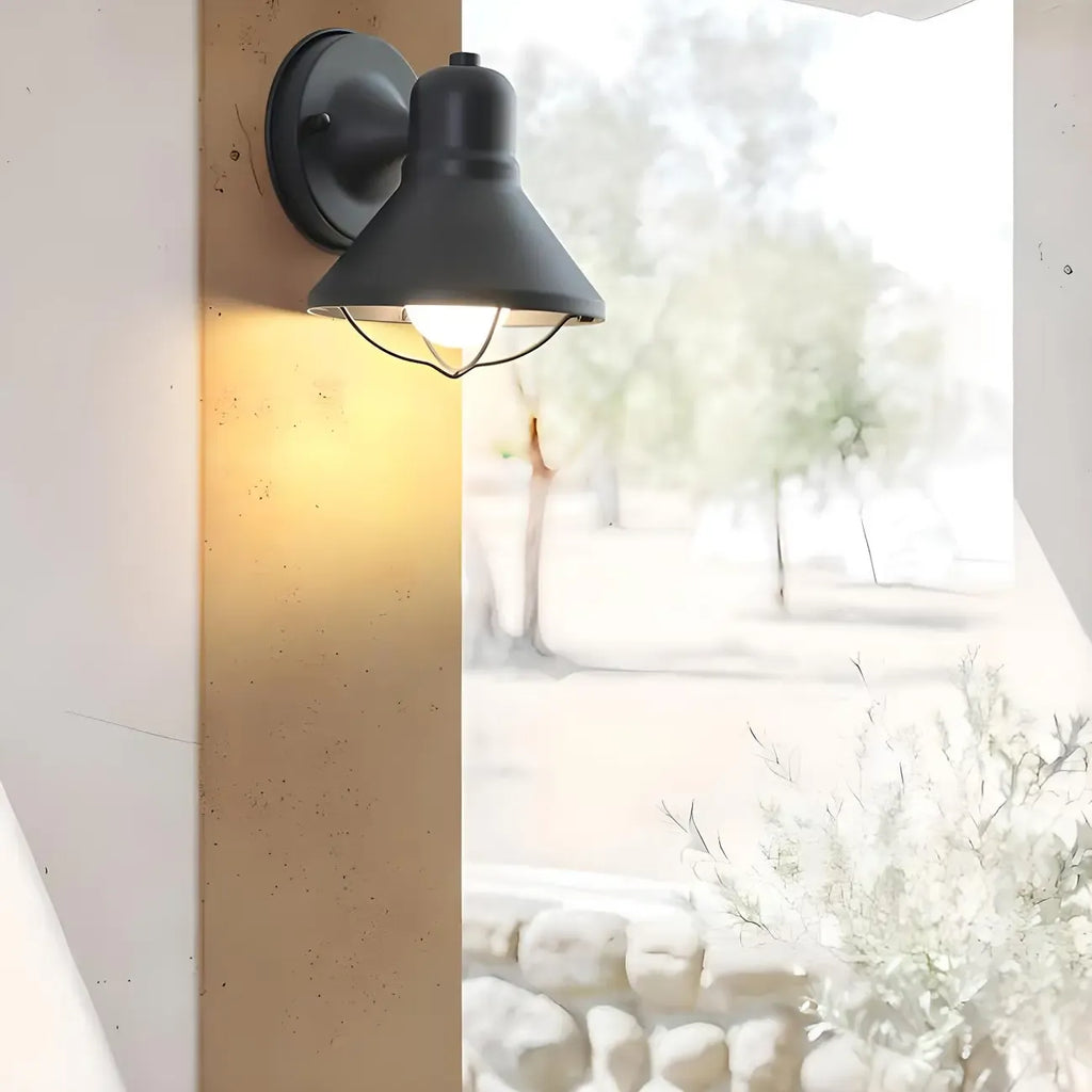 Industrial Metal Black Cone LED Outdoor Wall Light Fixture