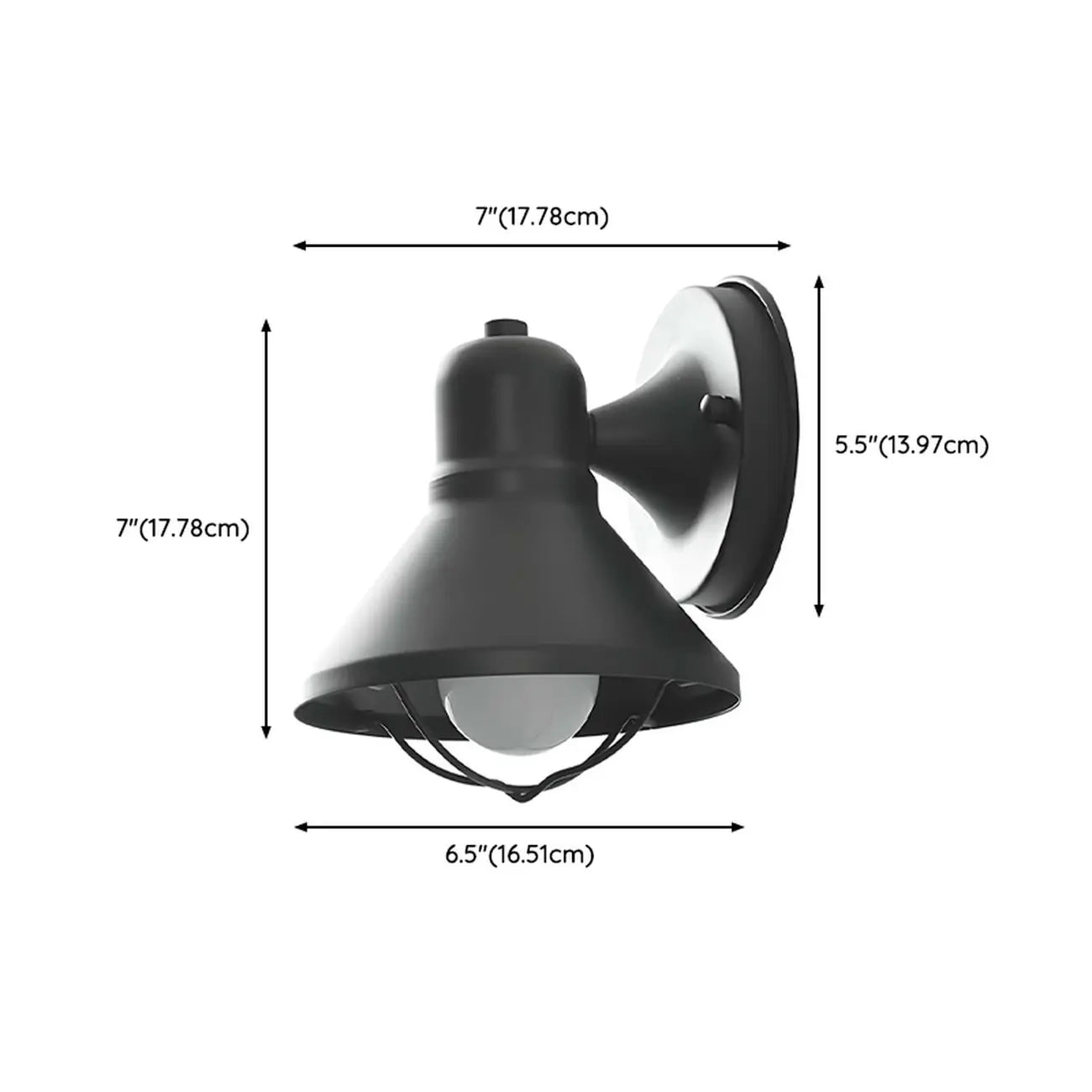 Industrial Metal Black Cone LED Outdoor Wall Light Fixture