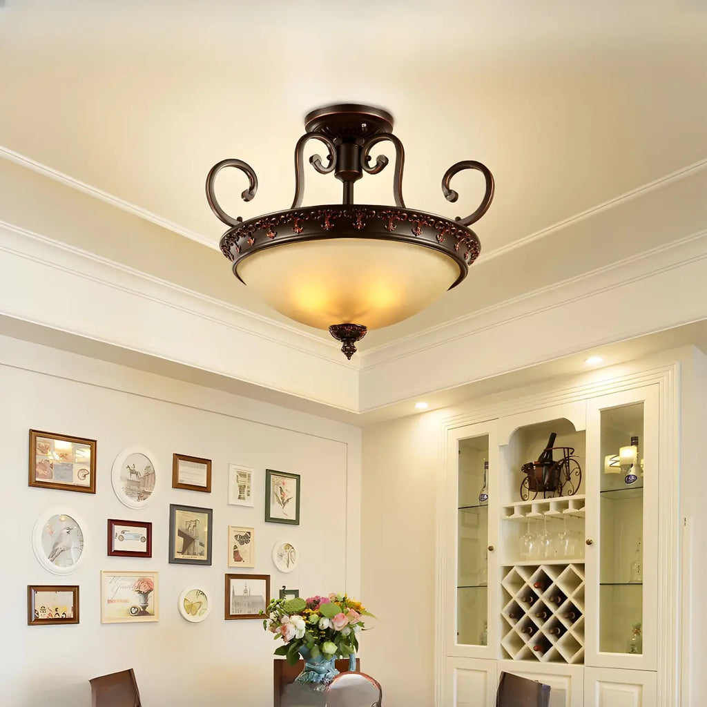 Frosted Glass Brown 3-Light Barn Semi Flush Ceiling Light