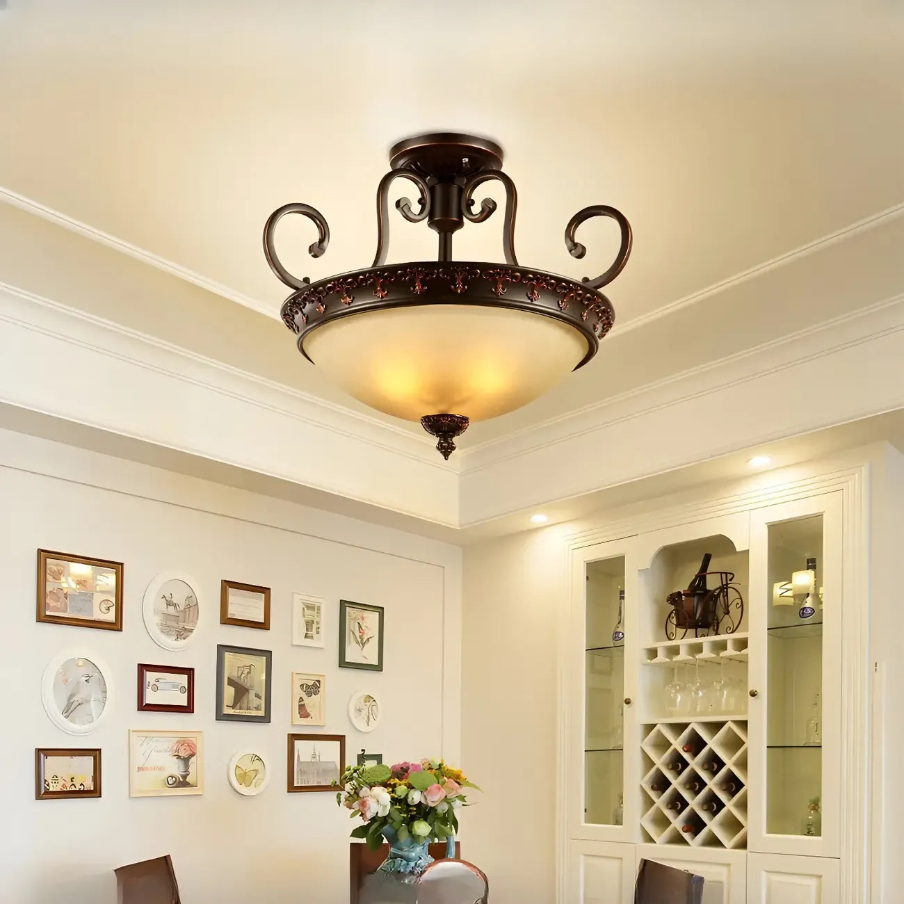 Frosted Glass Brown 3-Light Barn Semi Flush Ceiling Light