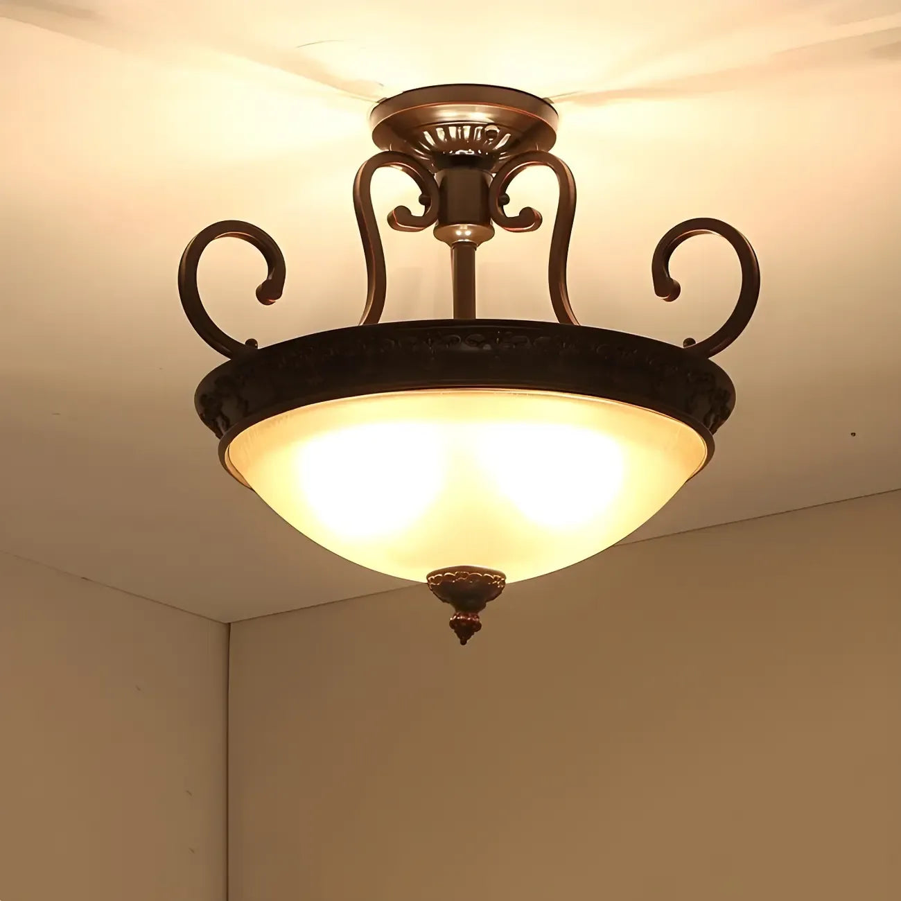 Frosted Glass Brown 3-Light Barn Semi Flush Ceiling Light