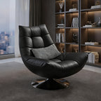 Black Swivel Tufted Leather Accent Chair Pillow Included