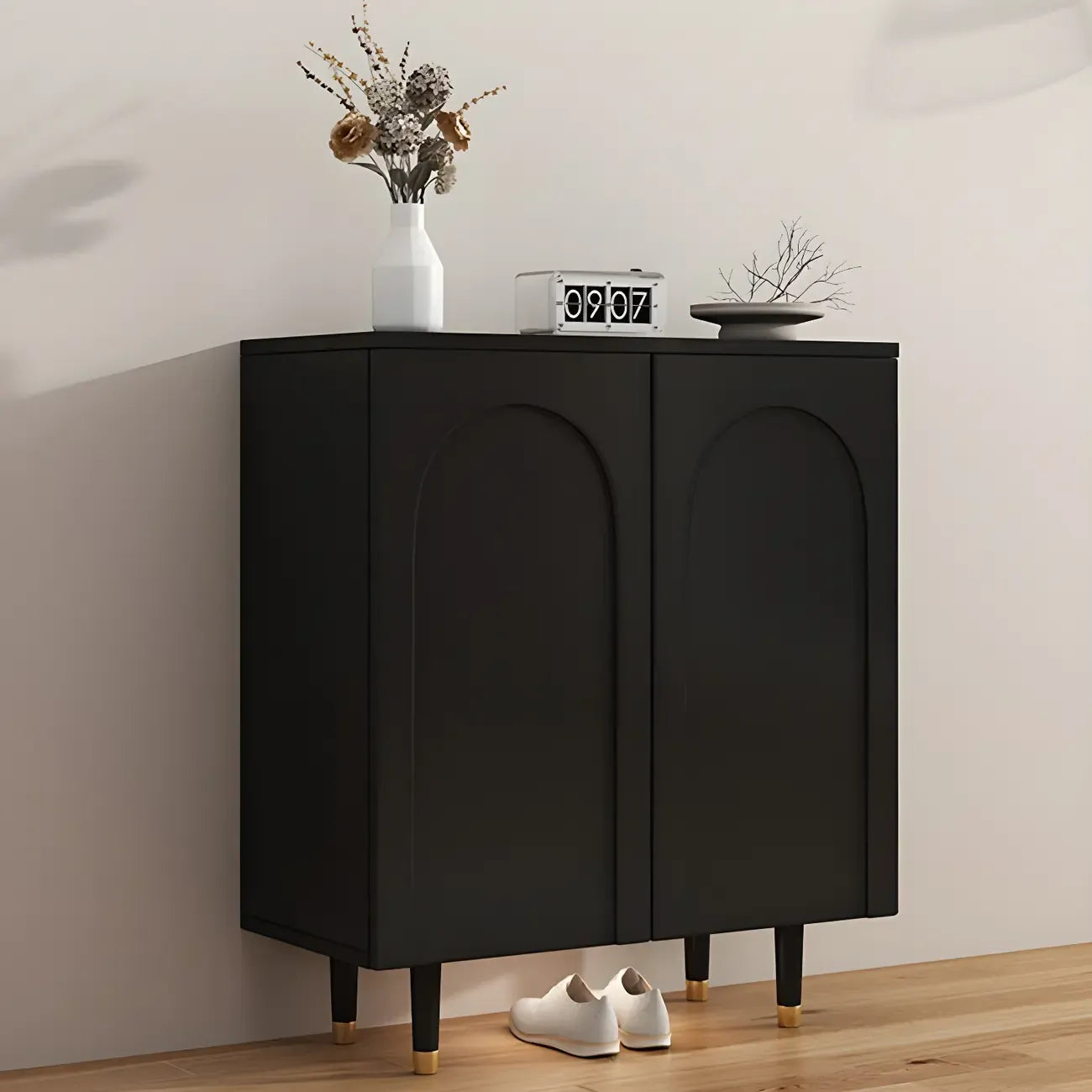 Green Wood Shoe Cabinet with Adjustable Shelves