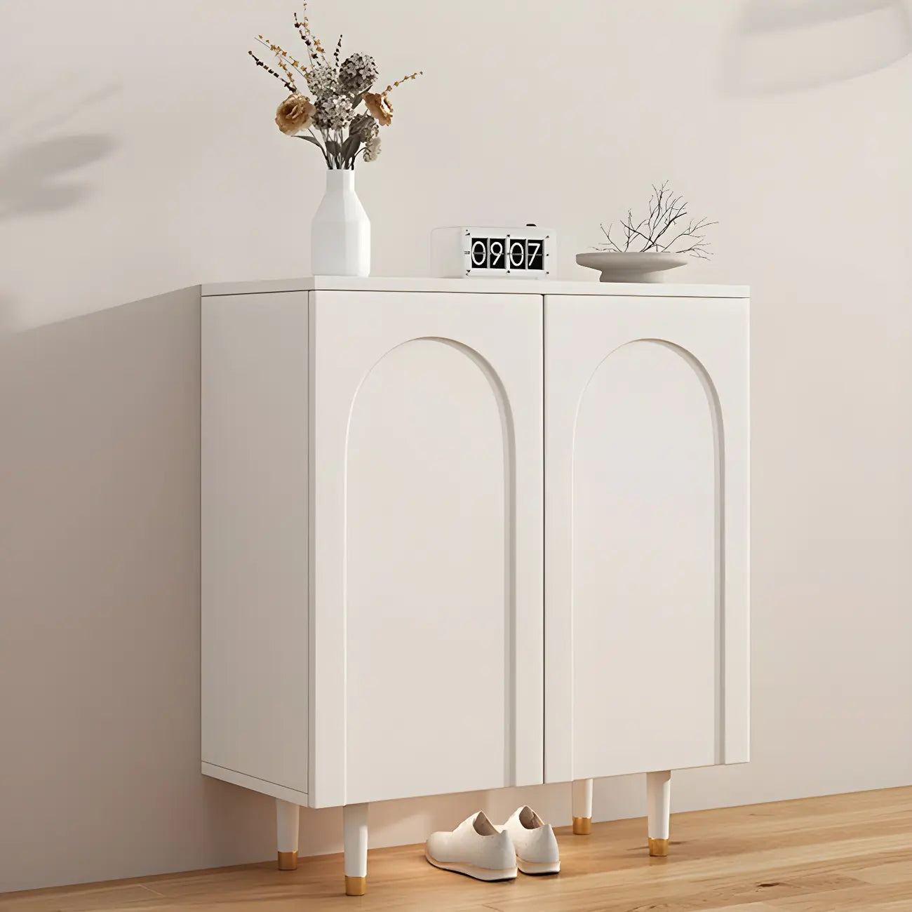 Green Wood Shoe Cabinet with Adjustable Shelves